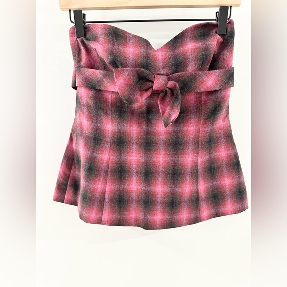 Trina Turk Plaid Strapless Bow Detail Top Purple Size 8 - Picture 3 of 5
